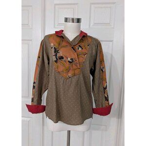 Vintage 80's KENZO Paris Floral Patchwork 50% Wool Shirts Sz 6( Loose) 8(Snug)
